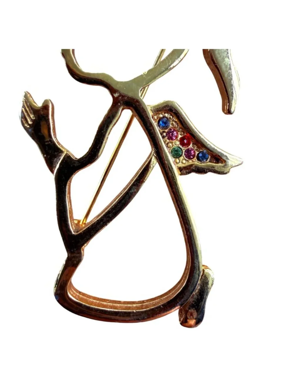 Vintage Praying Guardian Angel Brooch VTG Rainbow Rhinestone Pin Religious Jewel